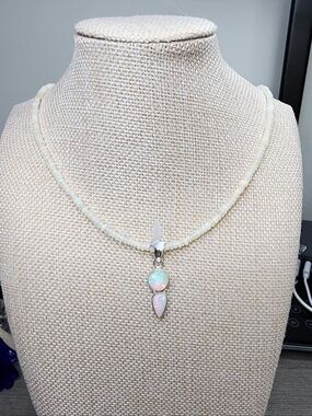 Opal Bead Necklace with Double Opal Pendant Set In Sterling Silver 925